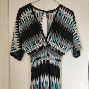 Blue, Black, Grey, Long Diamond Dress